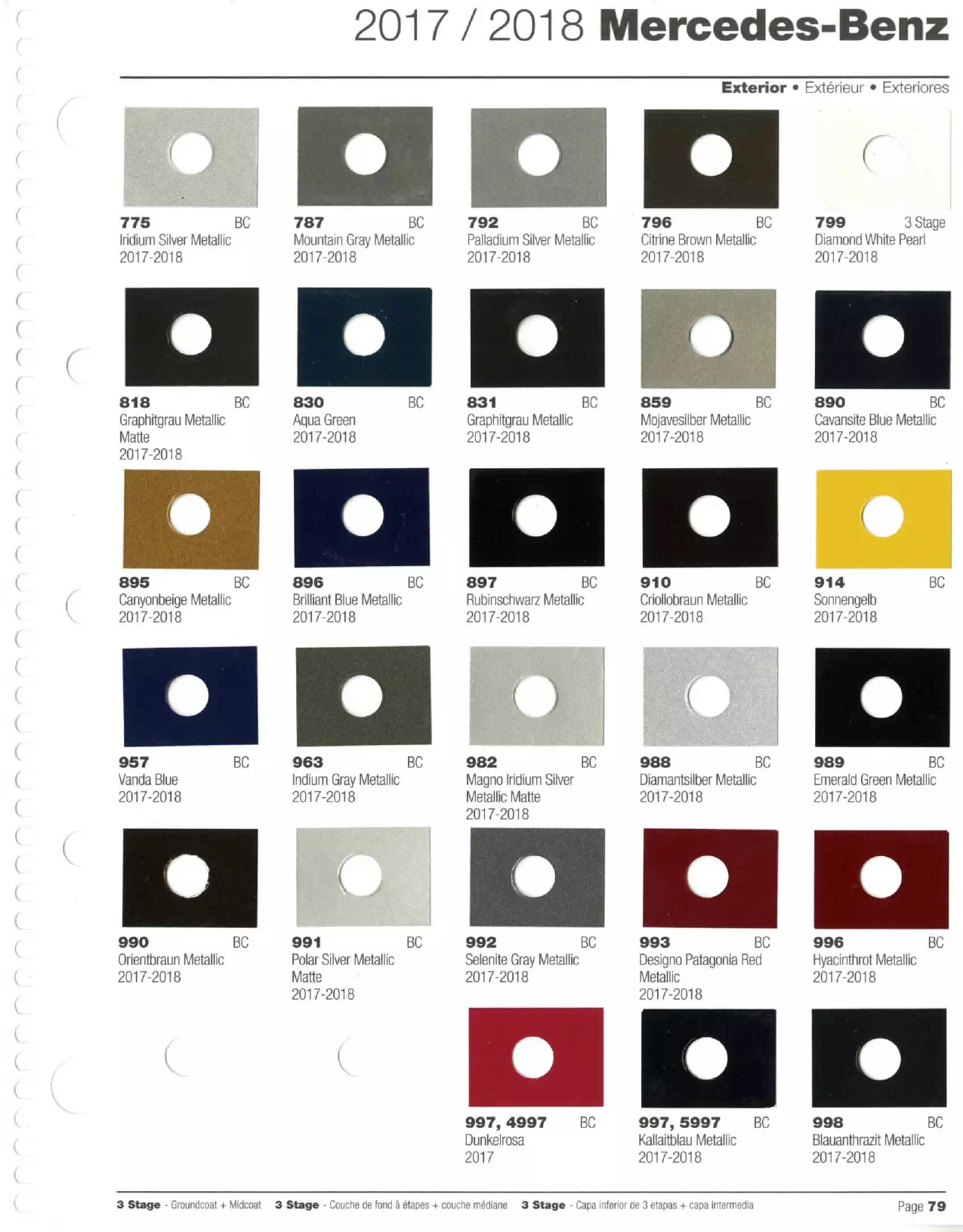 2017-2018 Mercedes-Benz Paint Codes & Color Chart Paint color examples, their ordering codes, the oem color code, and vehicles the color was used on