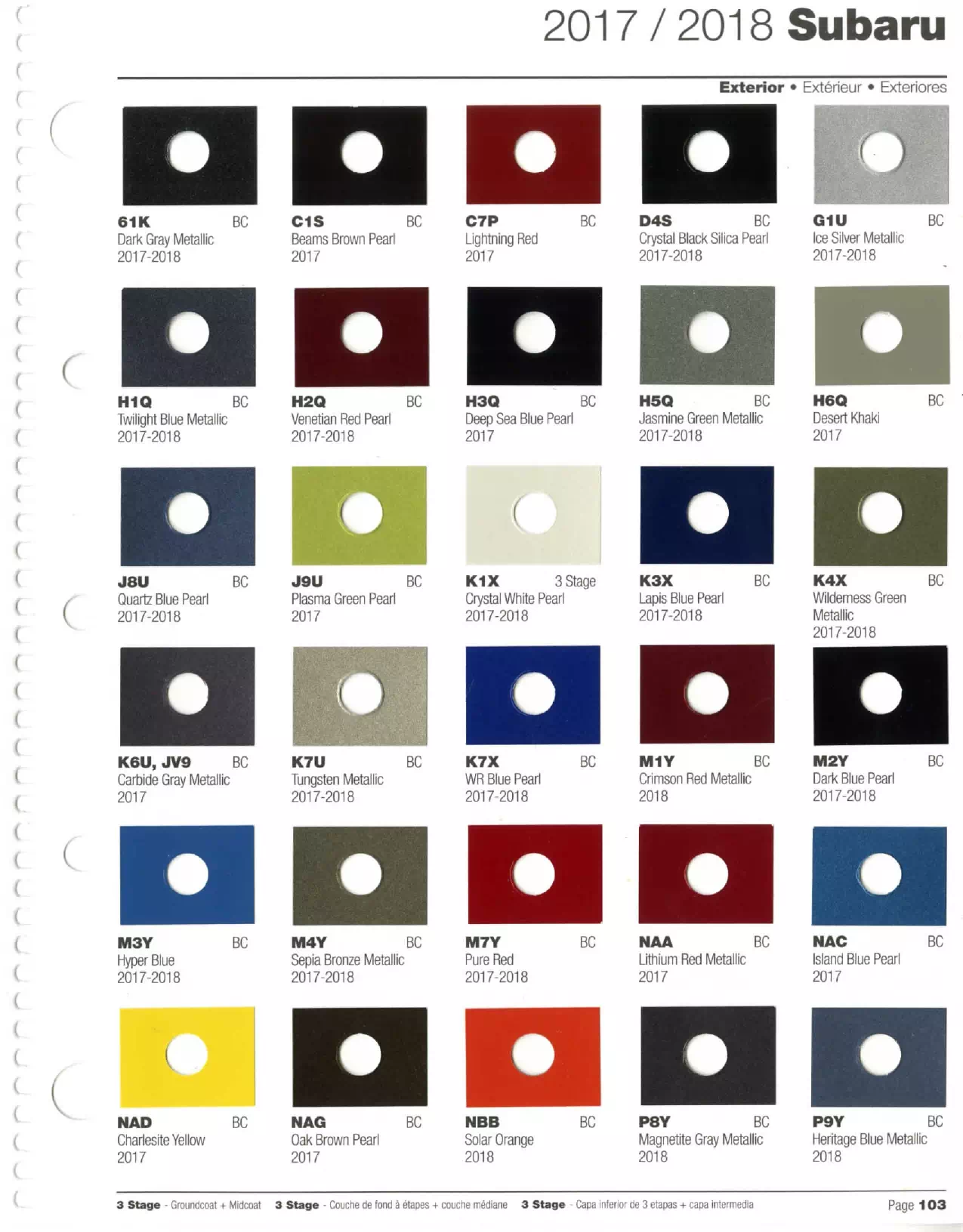 2017-2018 Subaru Paint Codes and Color Chart
