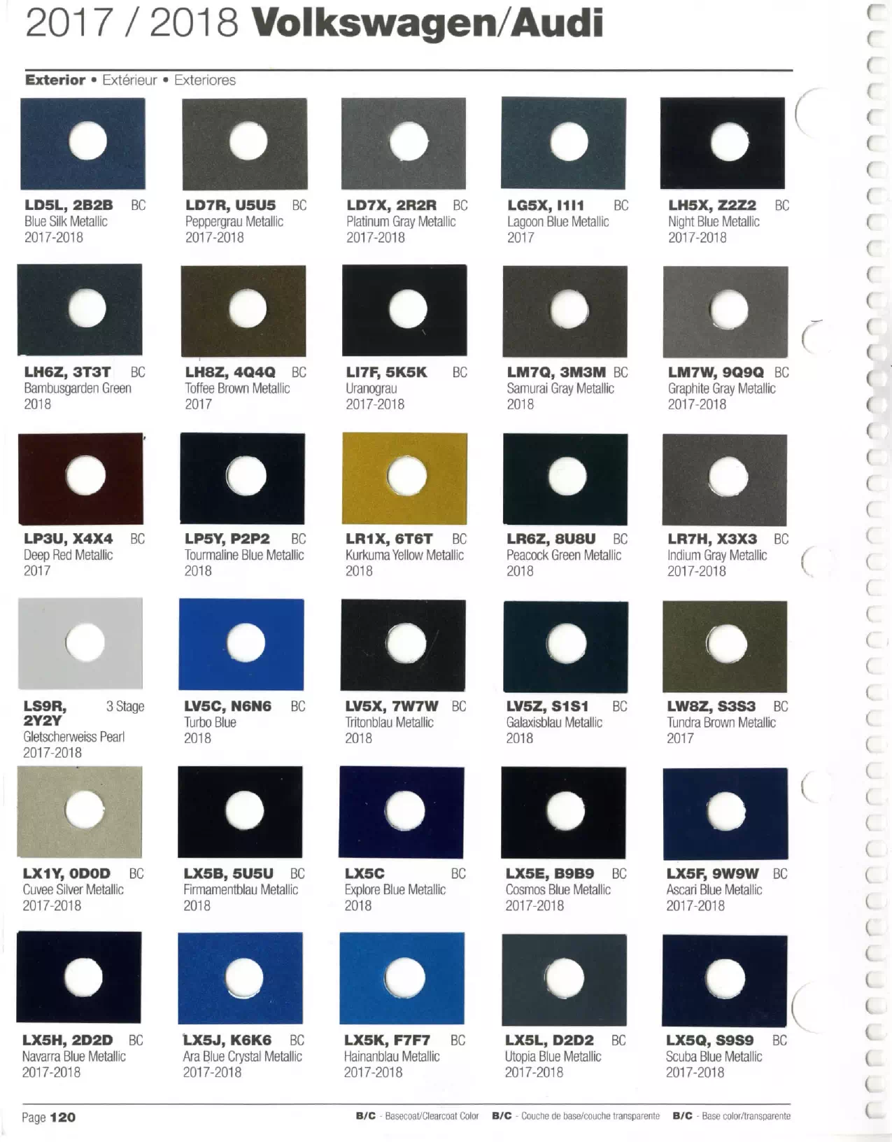 2017-2018 Volkswagen & Audi Paint Codes & Color Chart Paint color examples, their ordering codes, the oem color code, and vehicles the color was used on