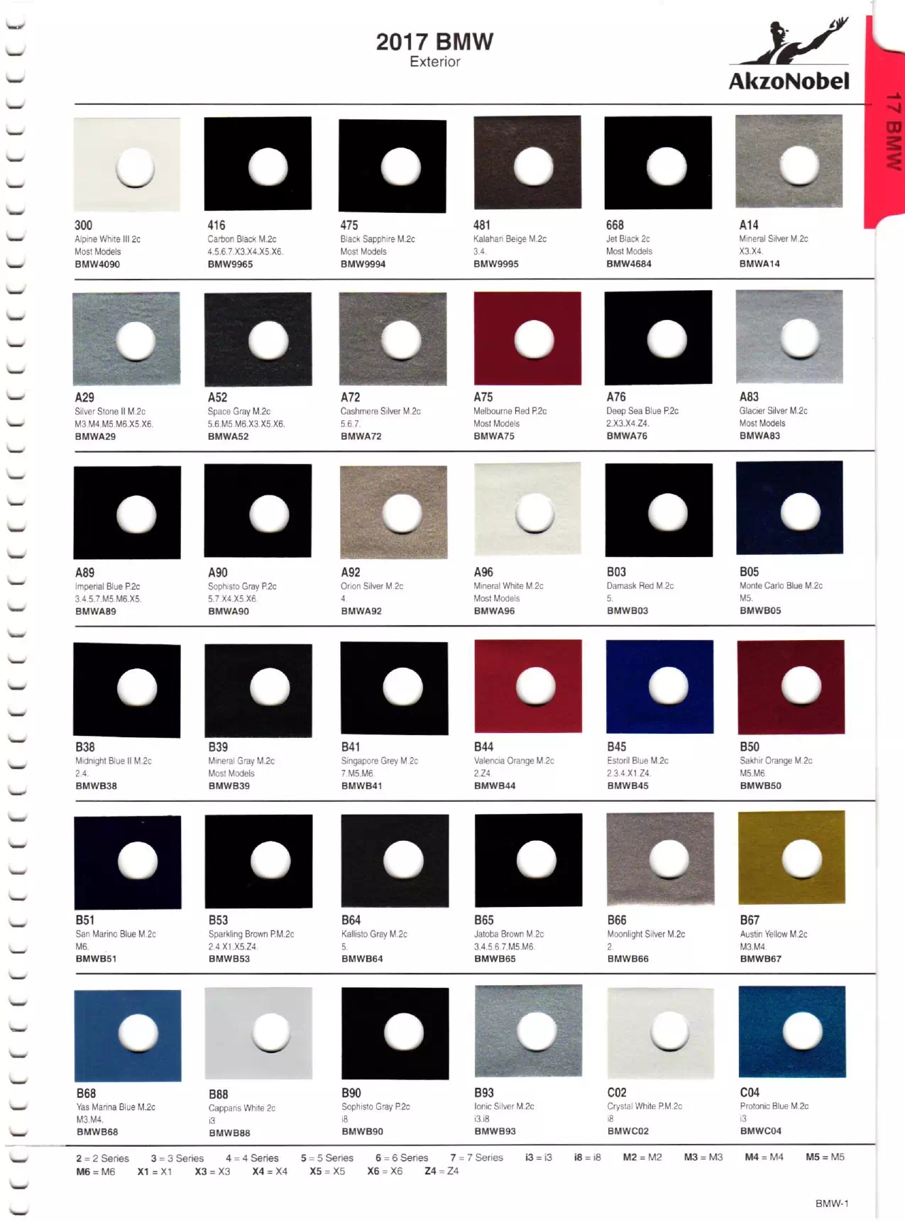 2017 BMW Exterior Paint Codes and Color Chart Paint color examples, their ordering codes, the oem color code, and vehicles the color was used on