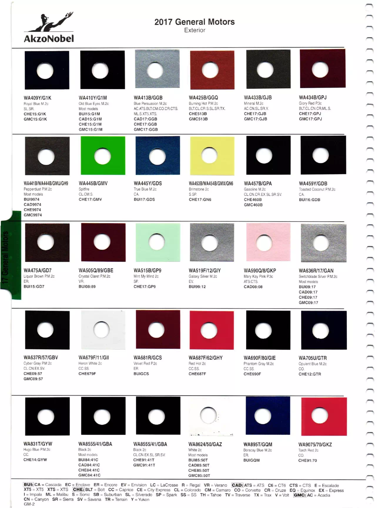 2017 General Motors - Buick, Cadillac, Chevrolet & GMC Paint Codes Paint color examples, their ordering codes, the oem color code, and vehicles the color was used on
