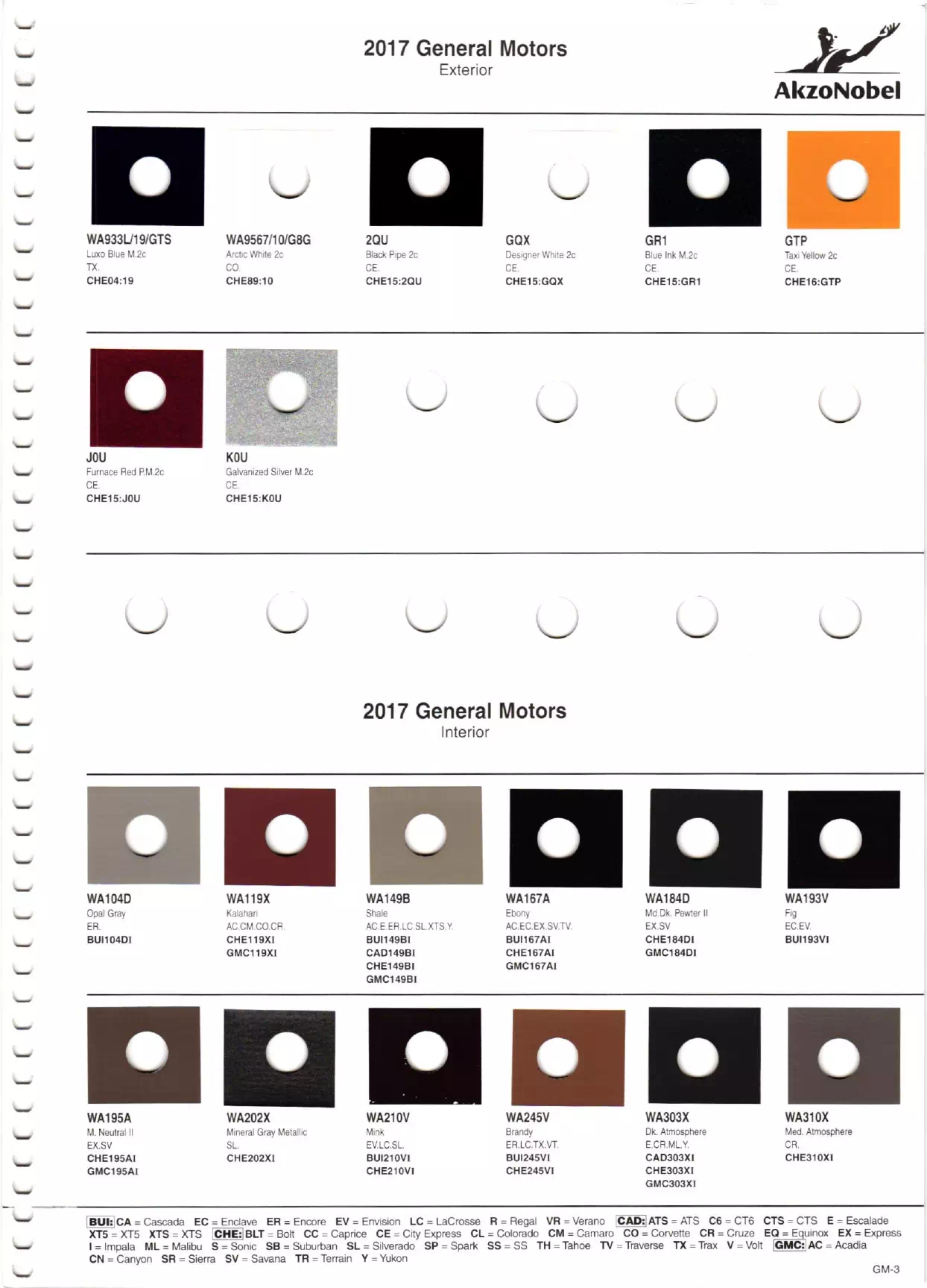 2017 General Motors - Buick, Cadillac, Chevrolet & GMC Paint Codes Paint color examples, their ordering codes, the oem color code, and vehicles the color was used on