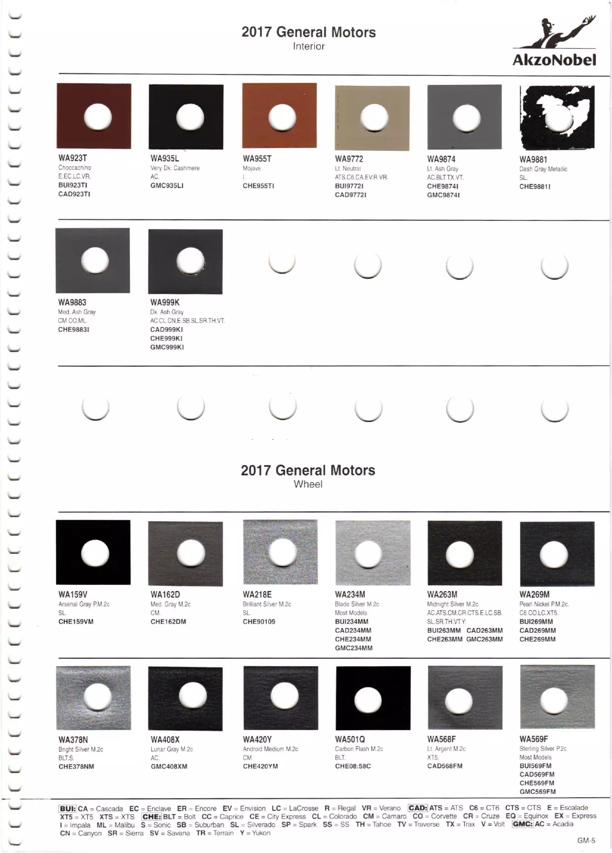 2017 General Motors - Buick, Cadillac, Chevrolet & GMC Paint Codes Paint color examples, their ordering codes, the oem color code, and vehicles the color was used on
