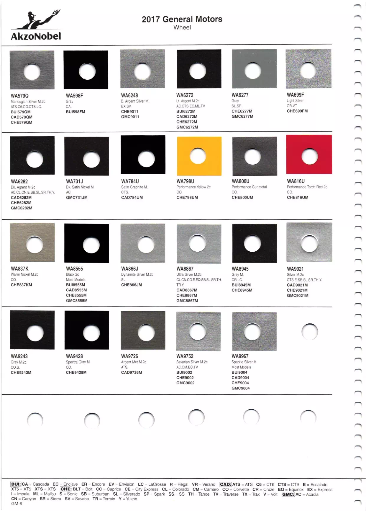 2017 General Motors - Buick, Cadillac, Chevrolet & GMC Paint Codes Paint color examples, their ordering codes, the oem color code, and vehicles the color was used on