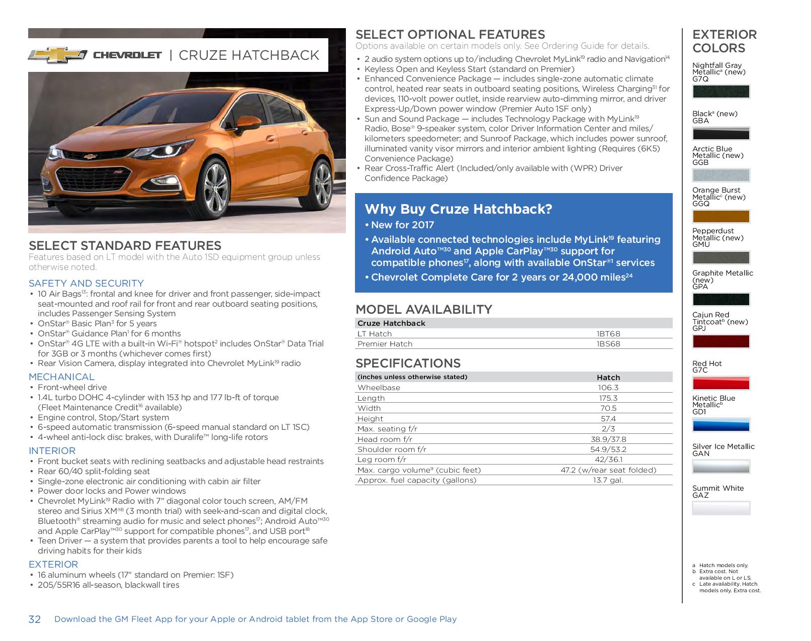 2017 Chevrolet Cruze Hatchback Different Paint Codes for this 2017 Model