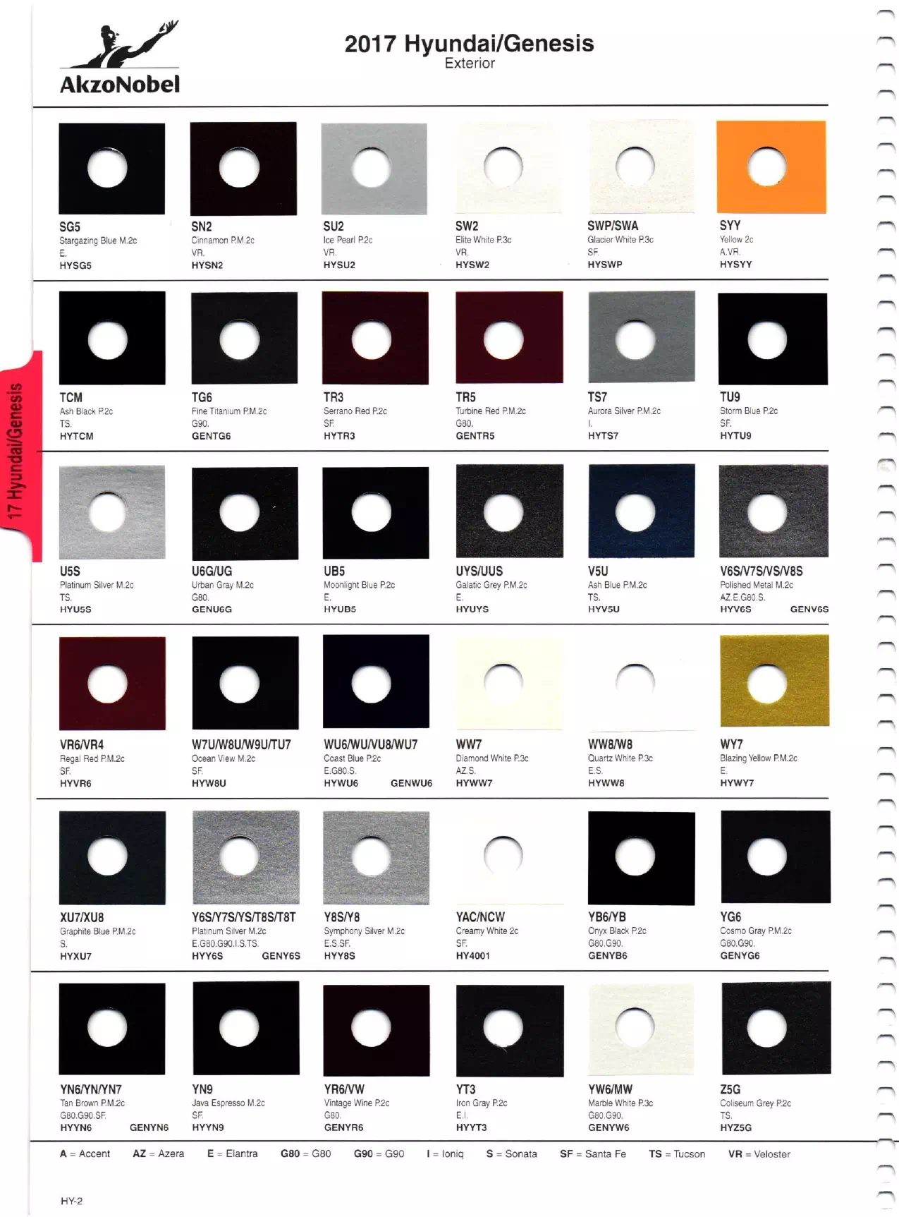 2017 Hyundai & Genesis Paint Codes Paint color examples, their ordering codes, the oem color code, and vehicles the color was used on