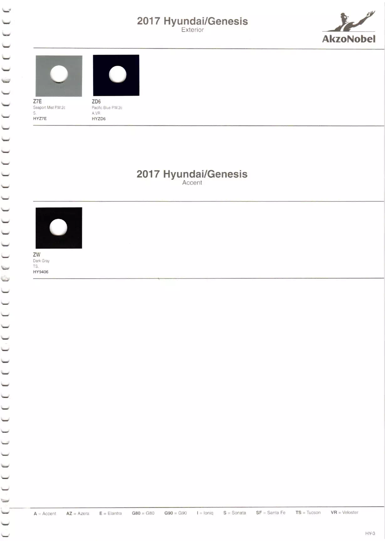 2017 Hyundai & Genesis Paint Codes Paint color examples, their ordering codes, the oem color code, and vehicles the color was used on