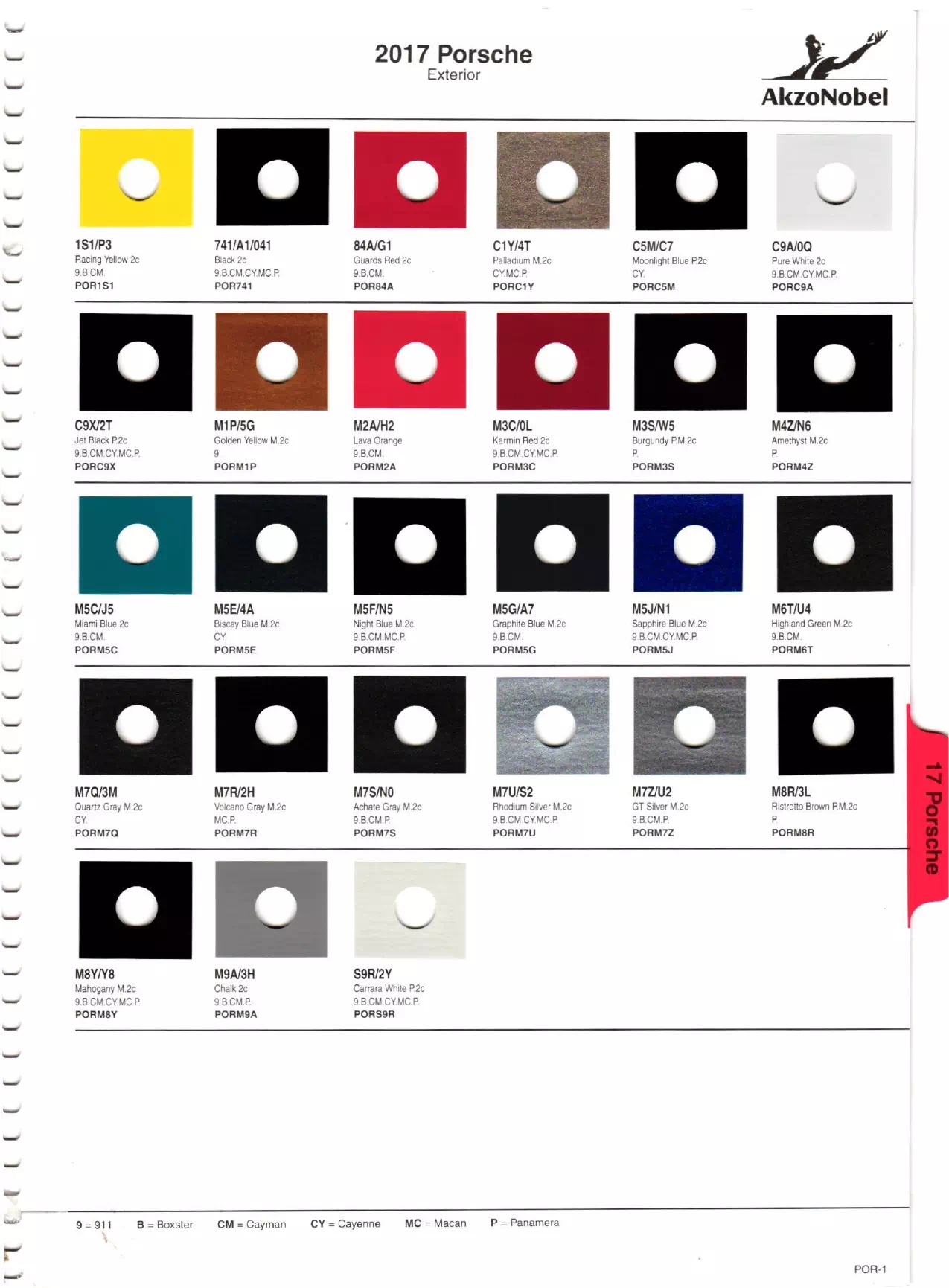 2017 Porsche Paint Codes Paint color examples, their ordering codes, the oem color code, and vehicles the color was used on