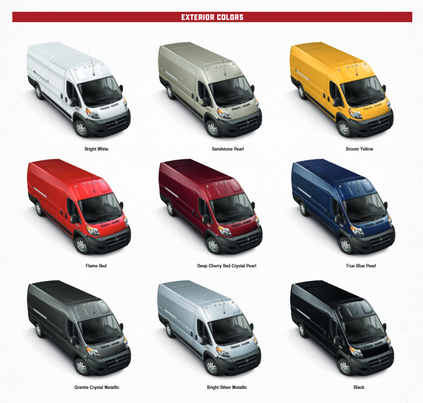 2017 Ram Promaster Wagen Paint Chart oem colors used for ram promaster for the model year