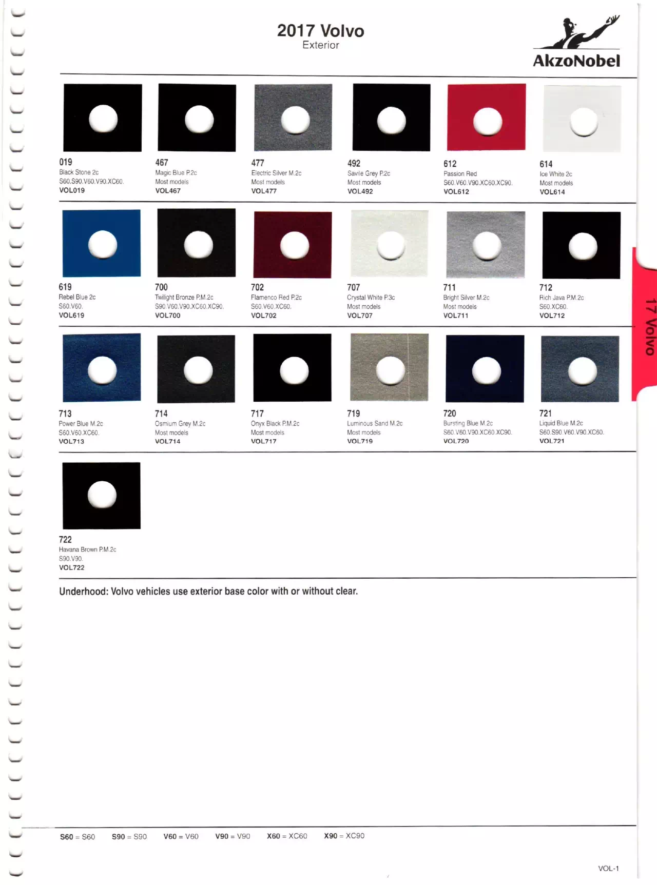 2017 Volvo Paint Codes Paint color examples, their ordering codes, the oem color code, and vehicles the color was used on
