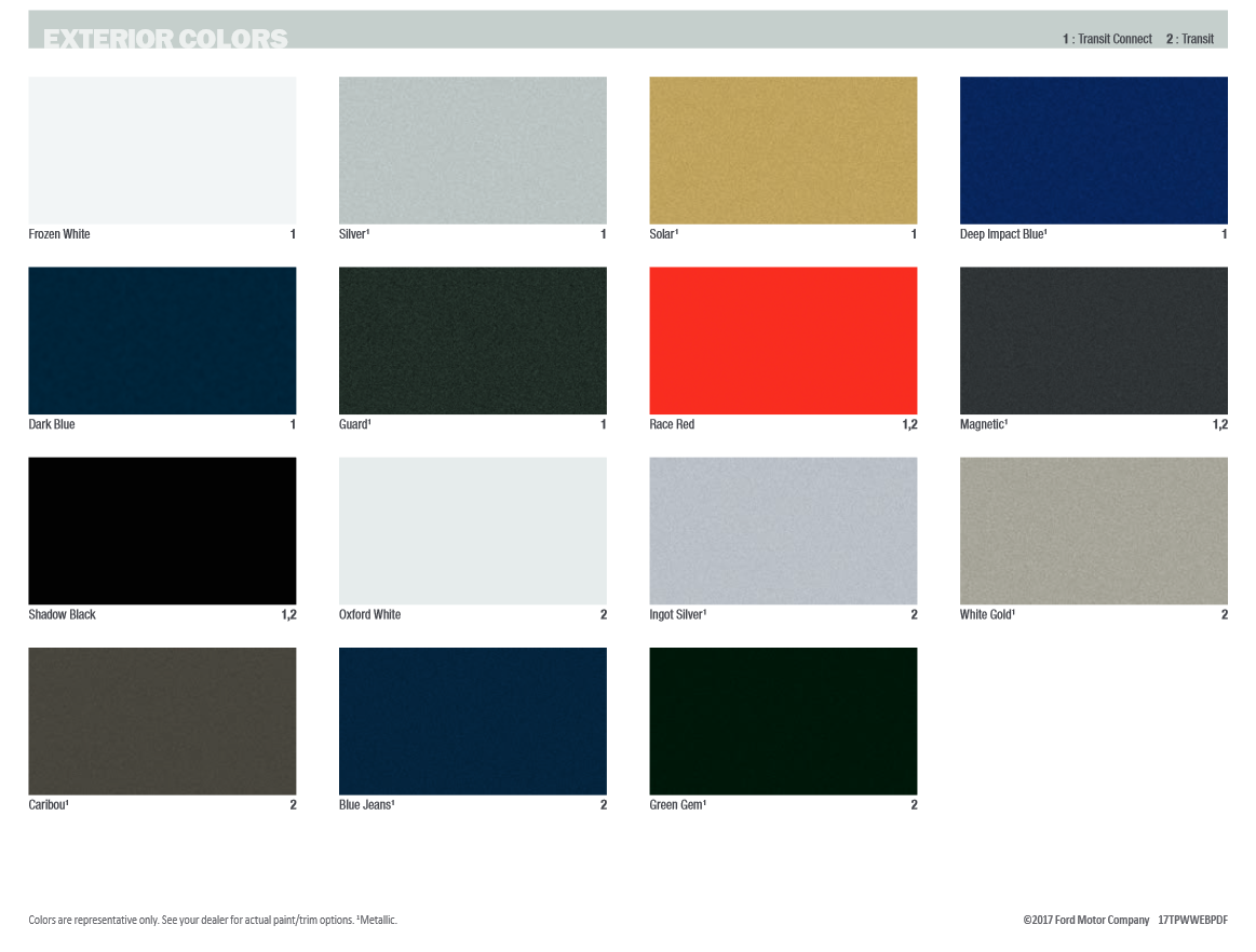 Ford Transit Paint Codes & Color Charts