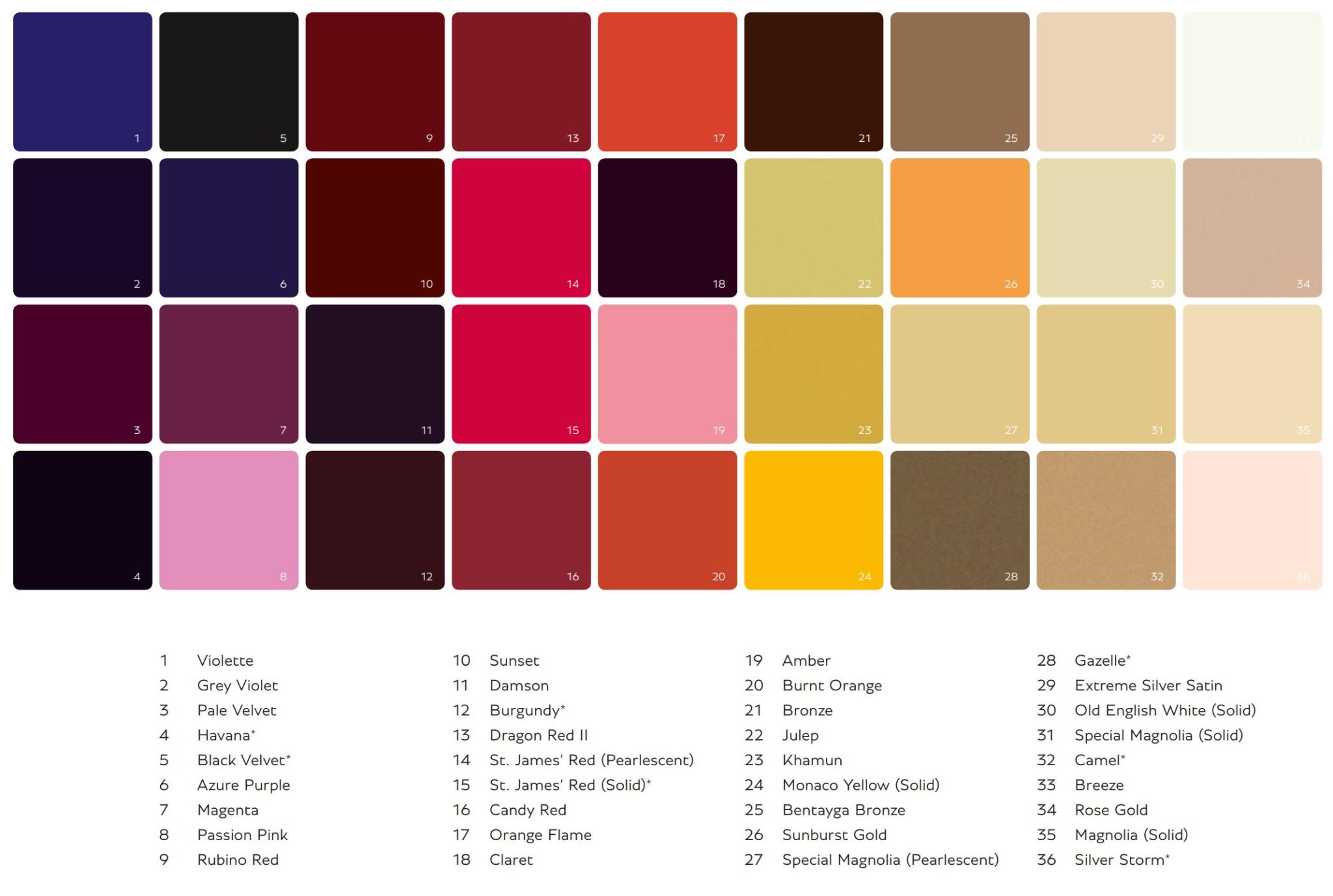 2018 Bentley Color Chart page 1 of 4 for 2018 Bentley
