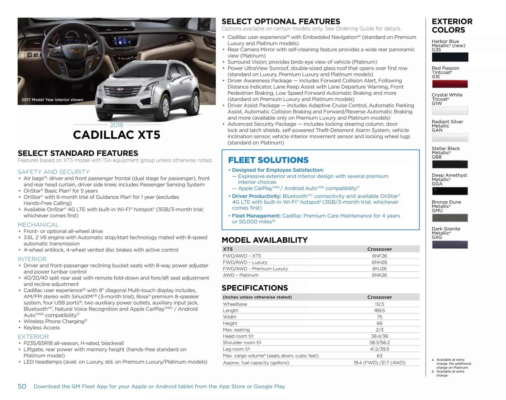 2018 GM Sell Sheet For sts Color Codes and Models