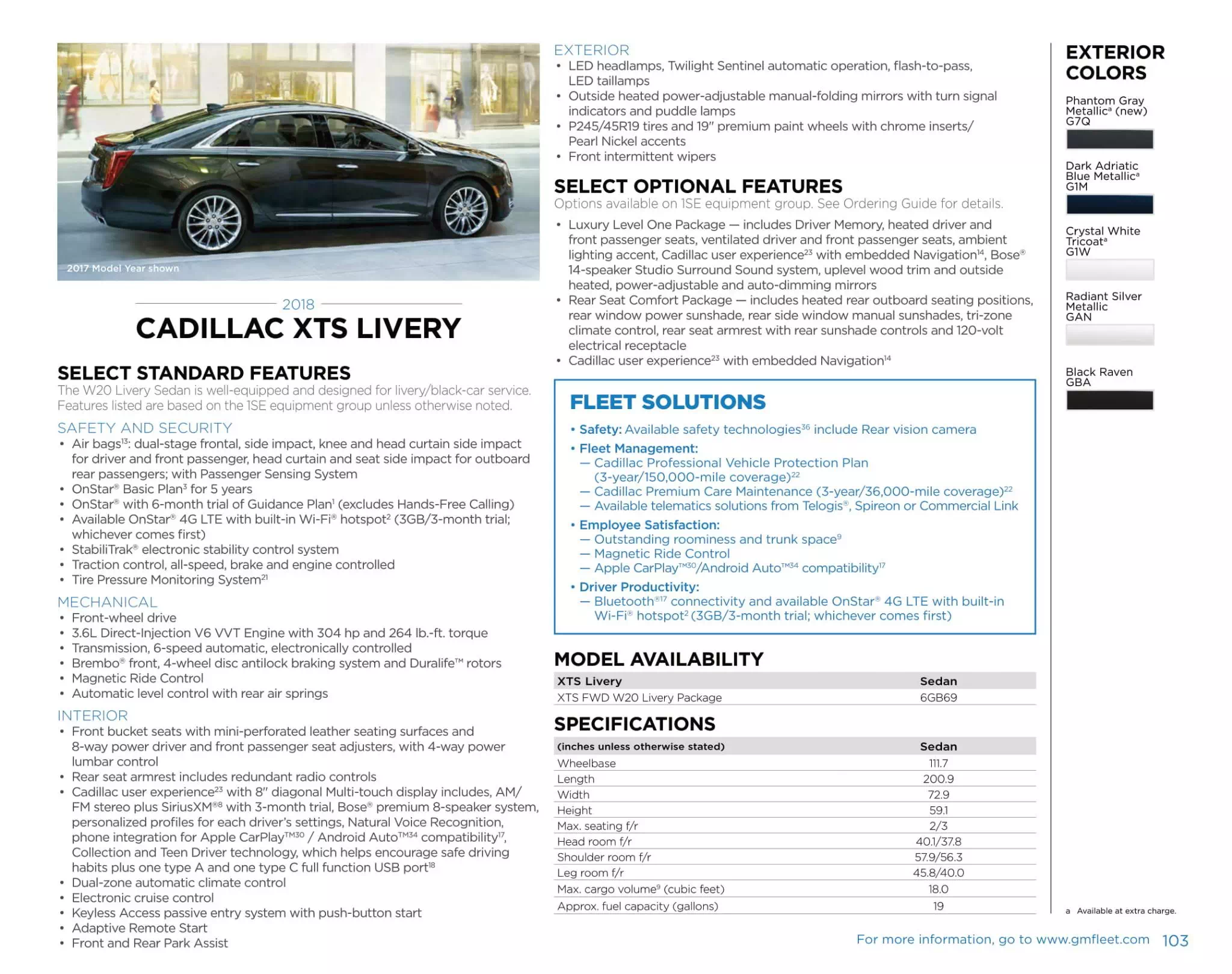2018 GM Sell Sheet For xts Color Codes and Models