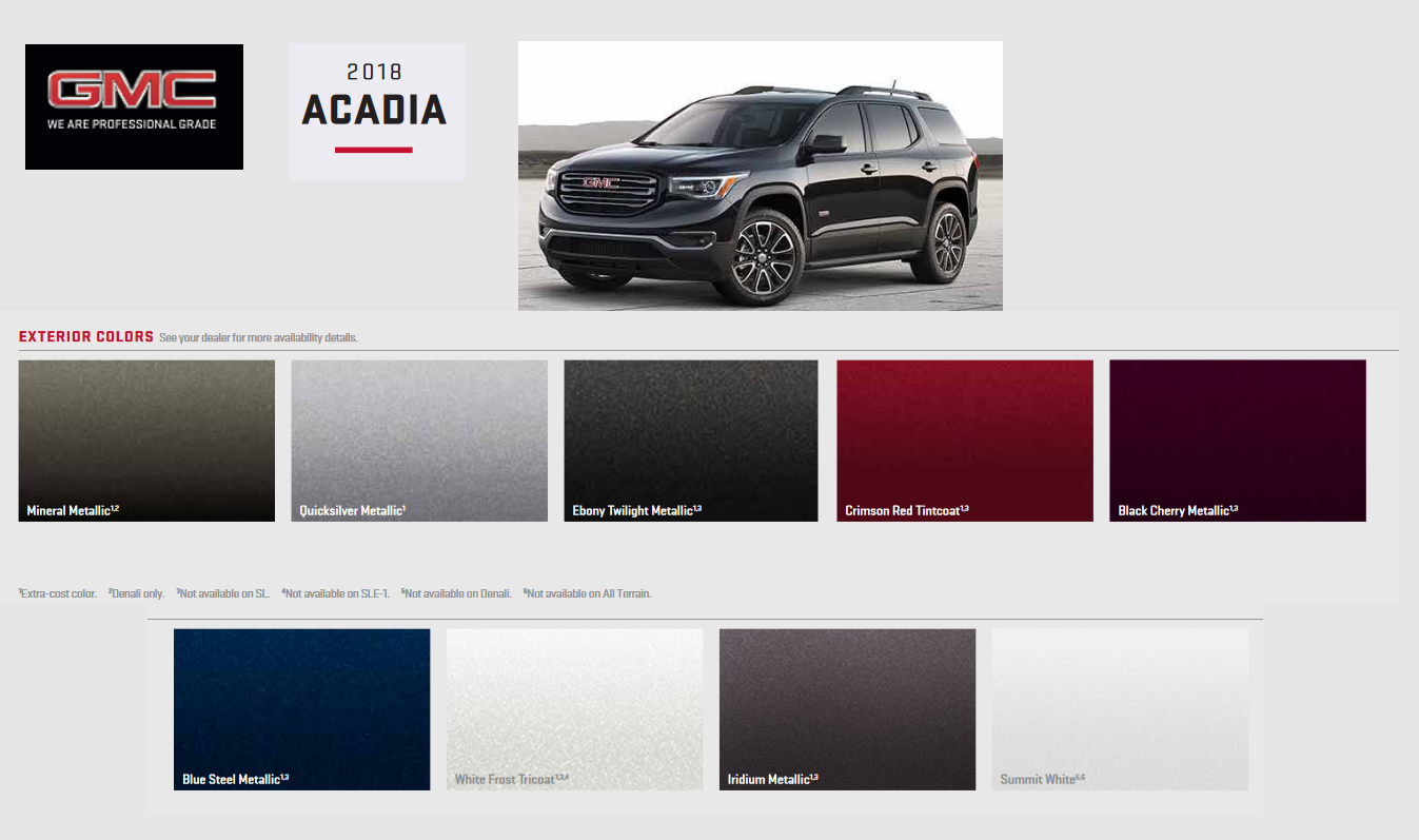 2018 GMC Acadia Paint Chart Paint Colors and paint codes for GMC
