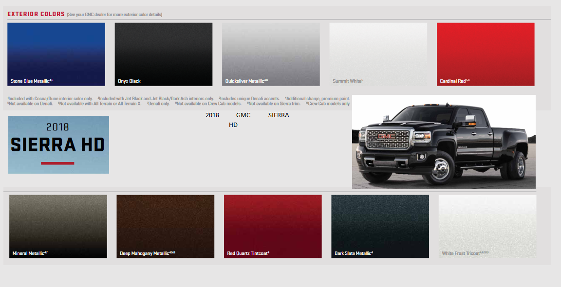 2018 GMC Sierra HD Paint Chart Paint Colors and paint codes for GMC