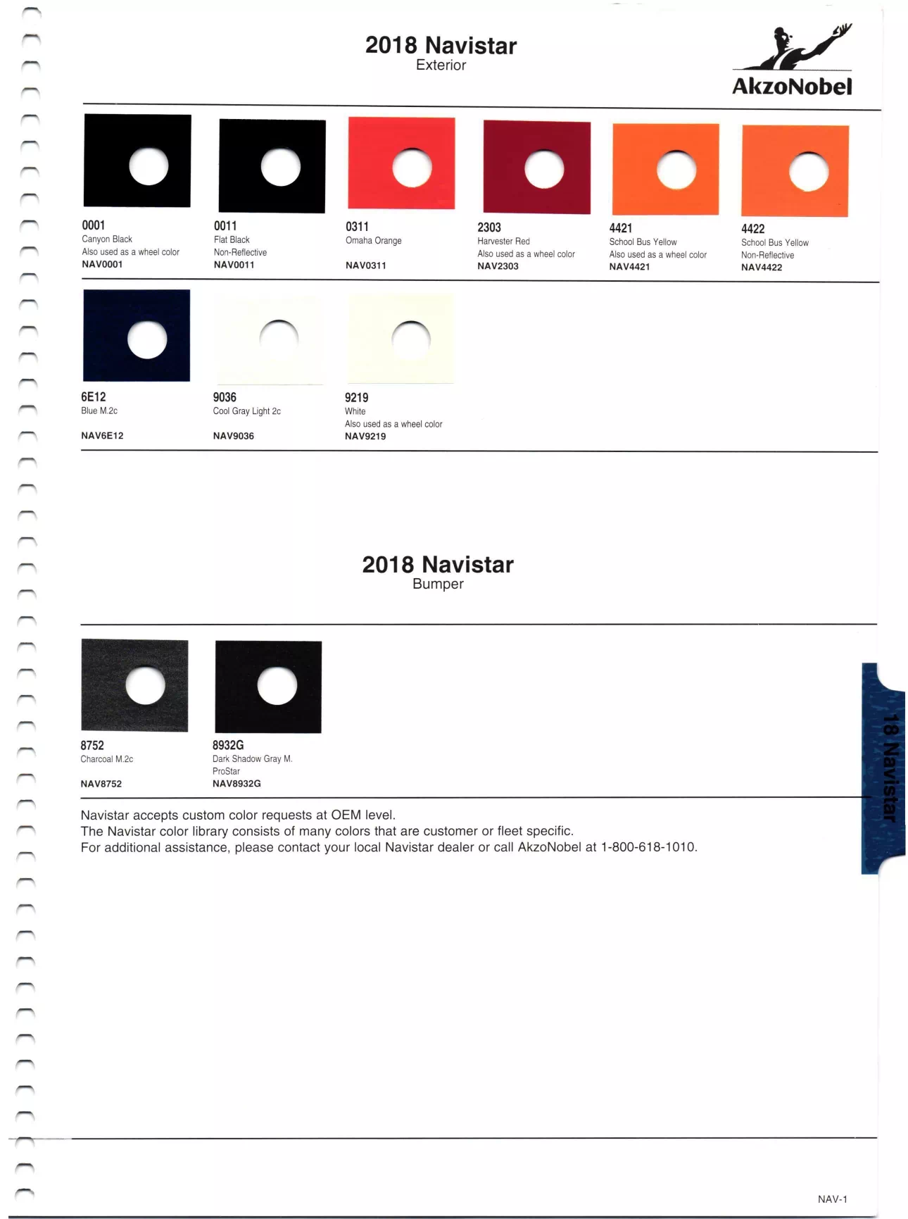 exterior codes and color examples uses on navistar vehicles