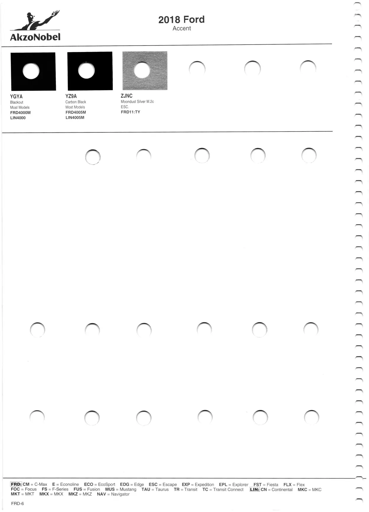 Paint Swatches, Color Names and Ordering Codes for Ford Motor Company (Ford and Lincoln Vehicles) in 2018