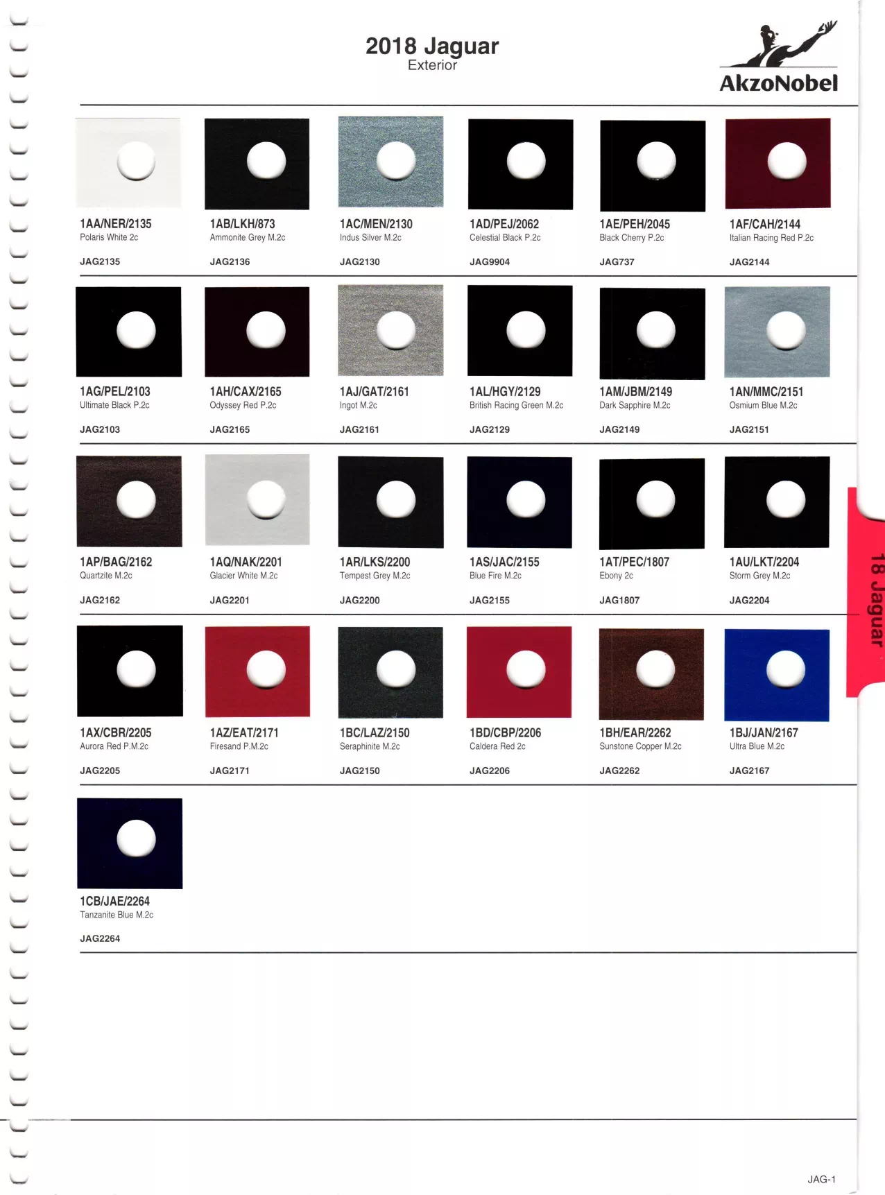2018 Jaguar Paint Codes & Color Chart color swatches and paint codes