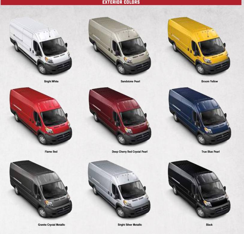 2018 Ram Promaster Wagen Paint Chart oem colors used for ram promaster for the model year