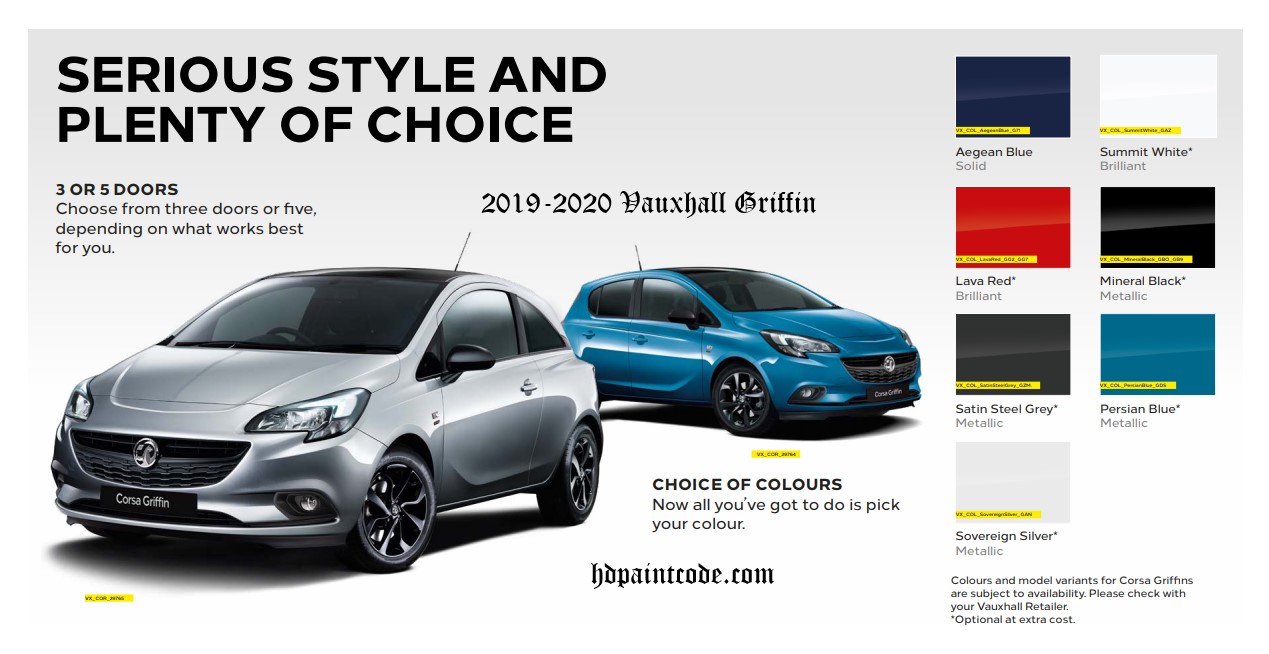 2020 Vauxhall Griffin Paint Chart Colors and codes used on the 2020 Vauxhall Griffin Vehicles