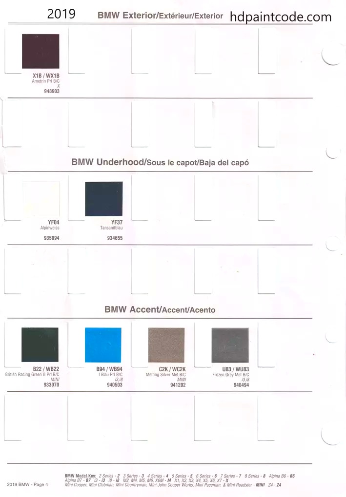 2019 BMW and Mini Paint Codes & Color Chart Paint color examples, their ordering codes, the oem color code, and vehicles the color was used on