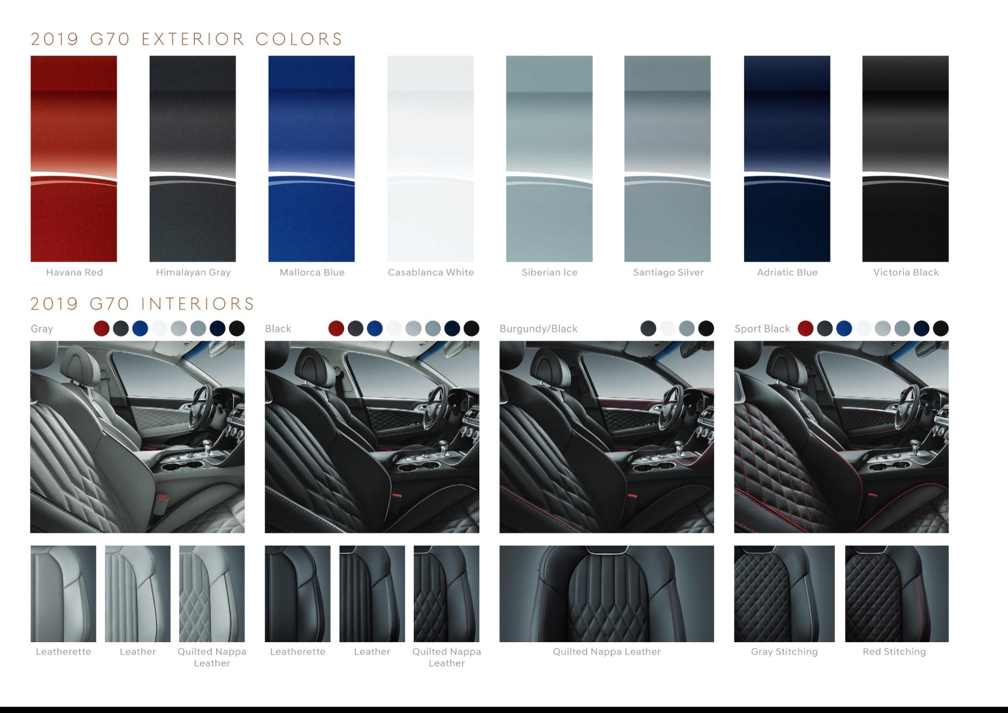 2019 Genesis G70 Color Chart
