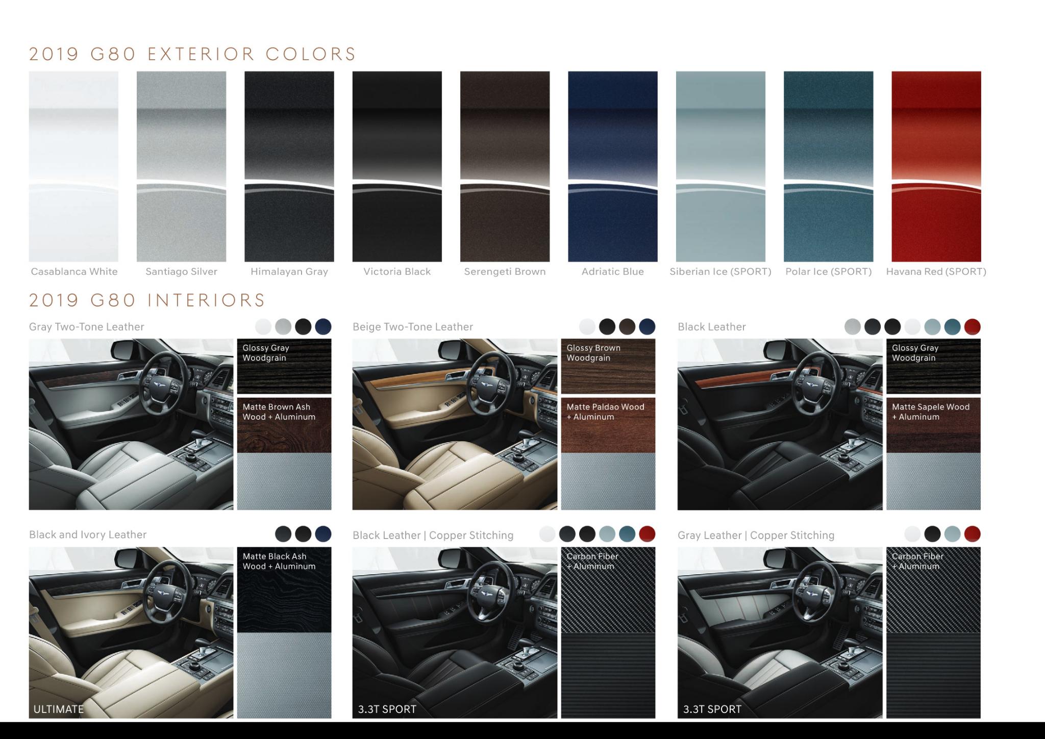 2019 Genesis G80 Color Chart