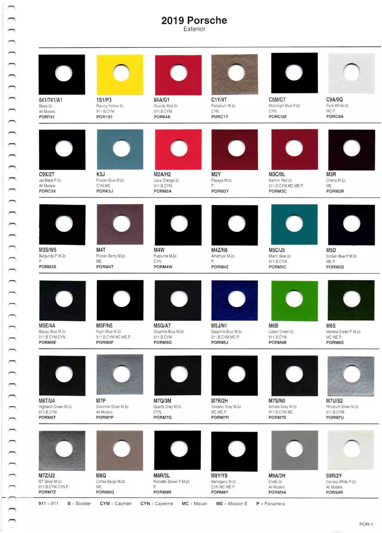 2019 Porsche Paint Chart and Color Codes Paint color examples, their ordering codes, the oem color code, and vehicles the color was used on
