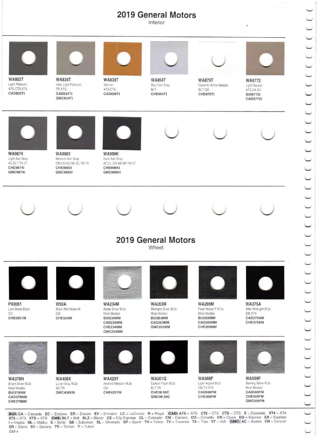 2019 Paint Chart General Motors: Buick, Cadillac, Chevrolet & GMC Paint color examples, their ordering codes, the oem color code, and vehicles the color was used on