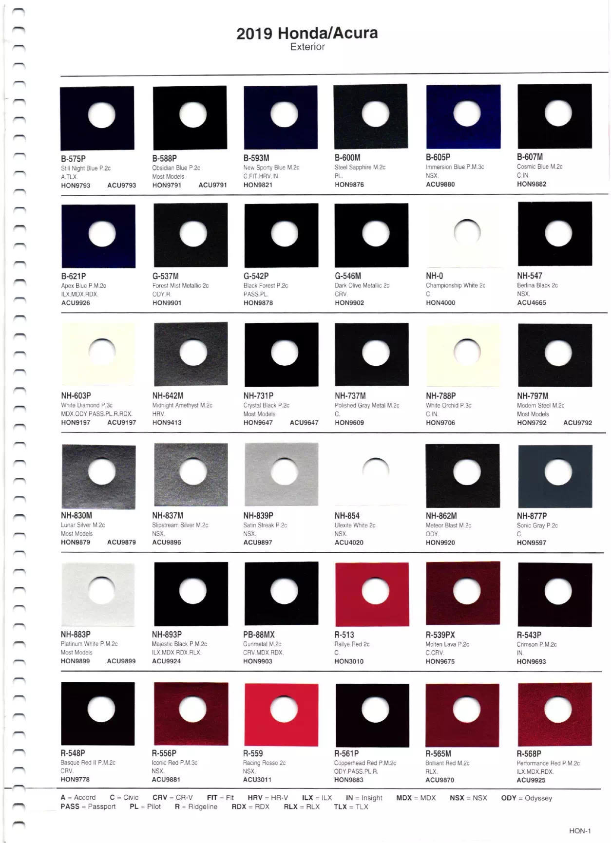 Paint color examples, their ordering codes, the oem color code, and vehicles the color was used on