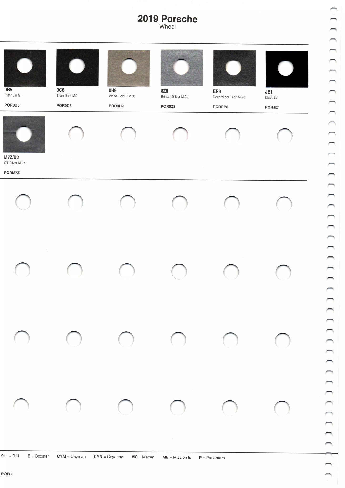 wheel paint colors and codes for all 2019 models