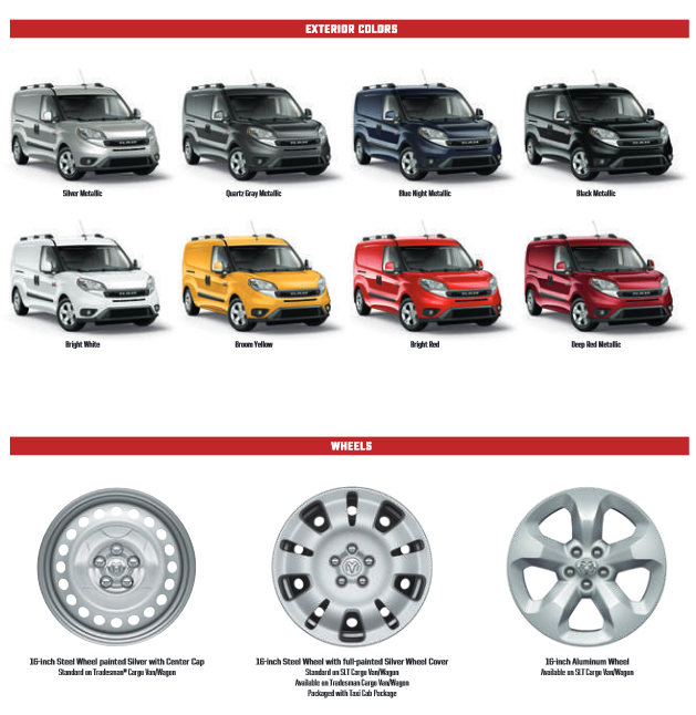 2019 Ram ProMaster City Paint Chart Colors and Rim options for a 2019 Ram Promaster City vehicle