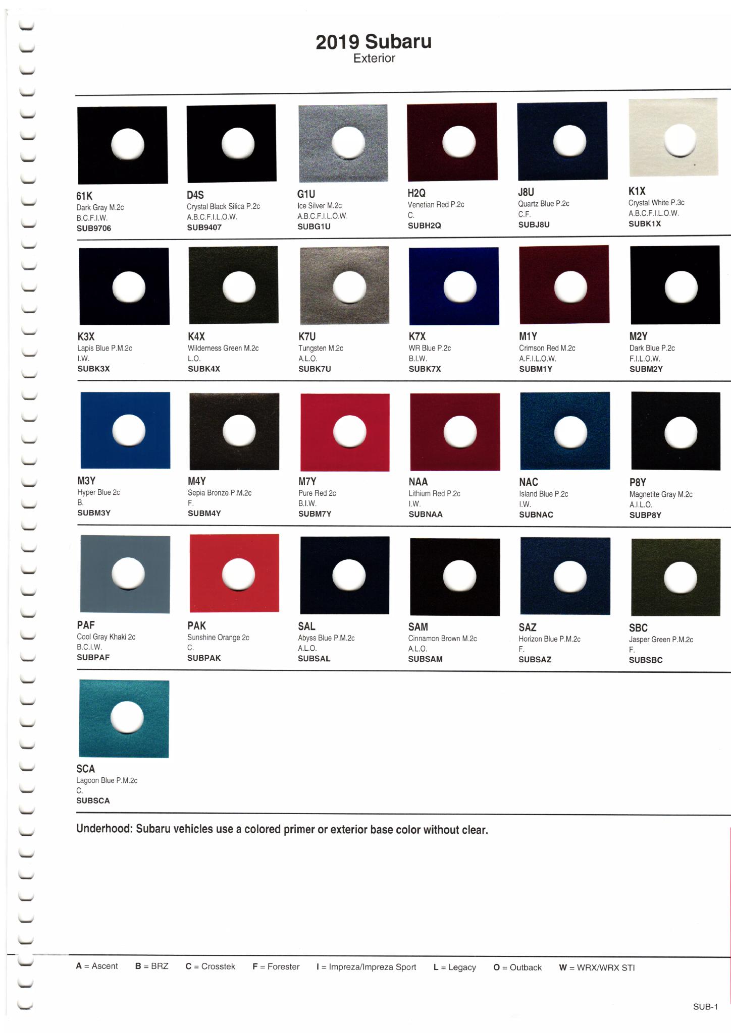2019 Subaru Paint Codes and Color Chart Paint codes for the exterior Color of subaru vehicles in 2019