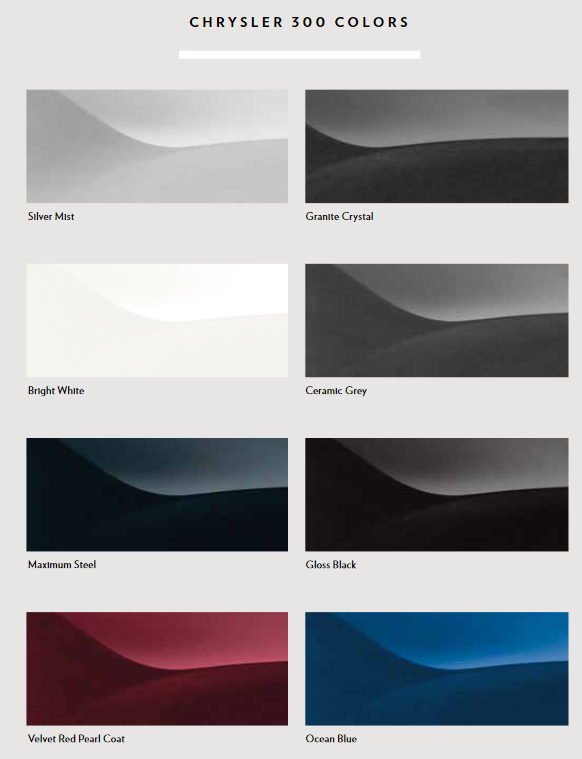 2019 Chrysler 300 Exterior Paint Chart Colors used on a Chrysler 300 in 2019