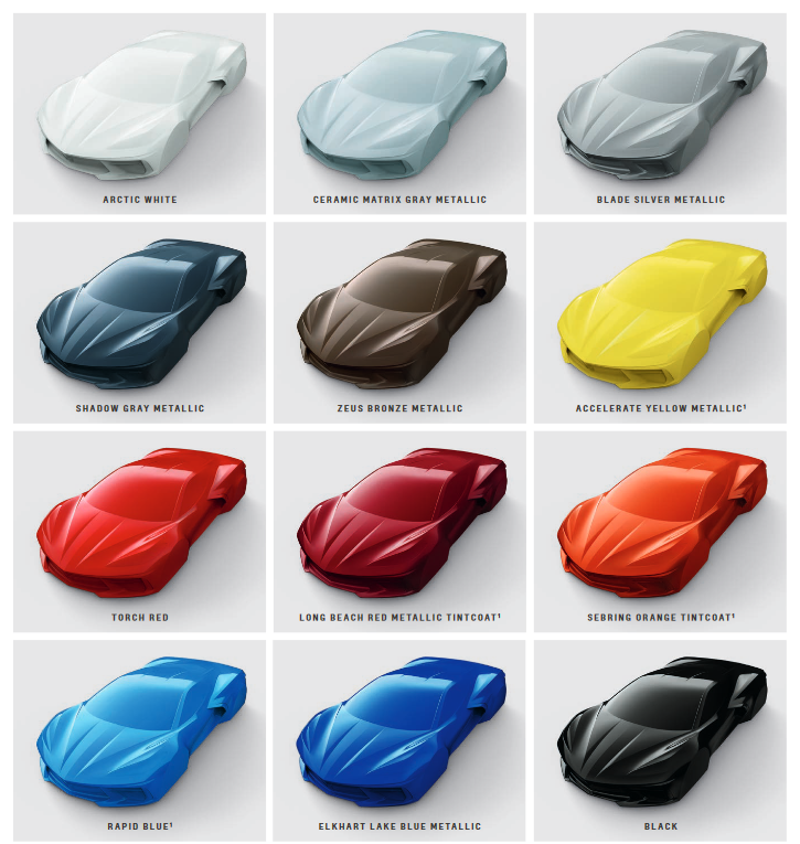 2020 Corvette Paint Code Chart different option colors used on corvette in 2020