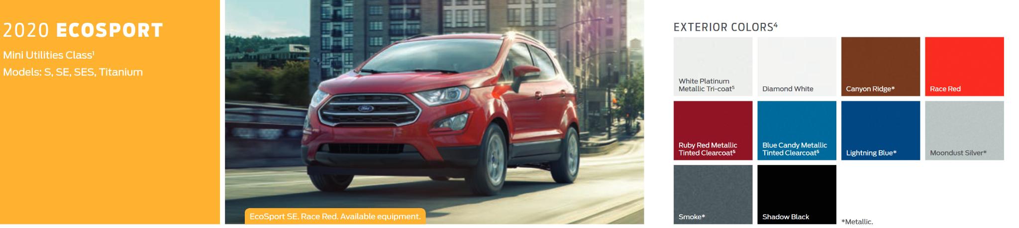 2020 Ecosport Color Chart Paint Codes and Color Names Exterior Paint Codes for the Ford Ecosport