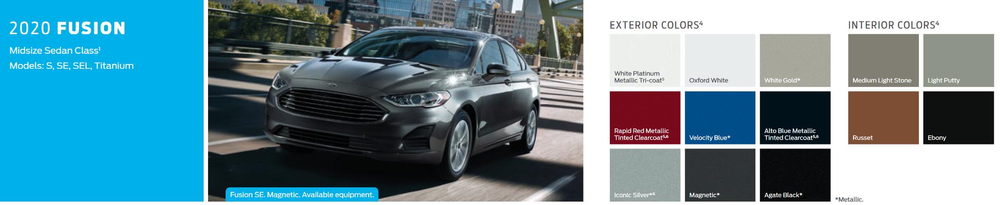 2020 Ford Fusion Paint Chart a photo showing the different color options the Ford Fusion came in.