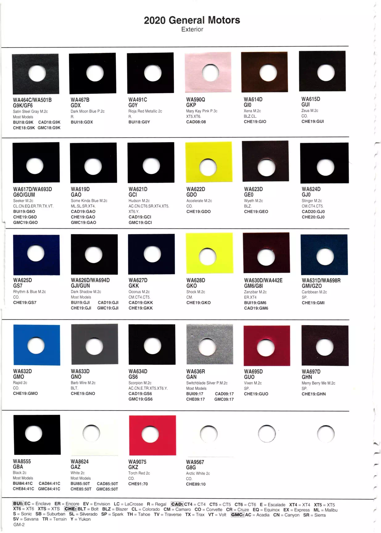 Paint color examples, their ordering codes, the oem color code, and vehicles the color was used on