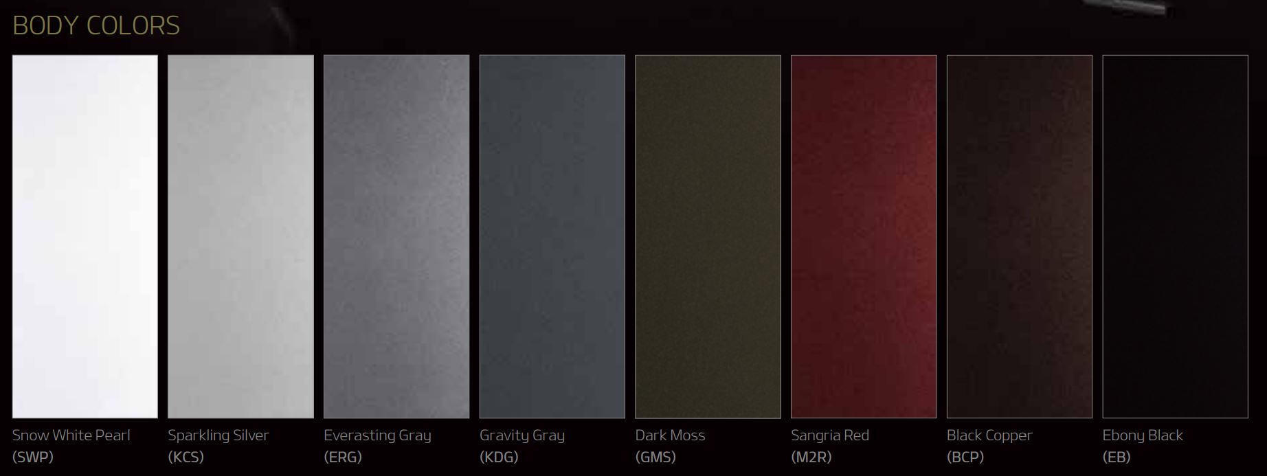 different color swatches for kia 