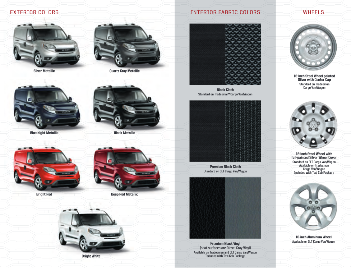 oem colors used for ram promaster city for the model year