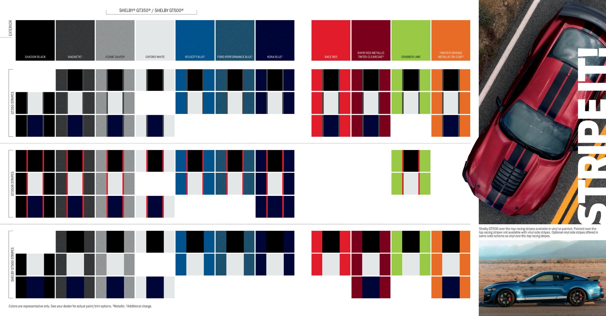 All mustang striping Paint color examples, their ordering codes, the oem color code, and vehicles the color was used on