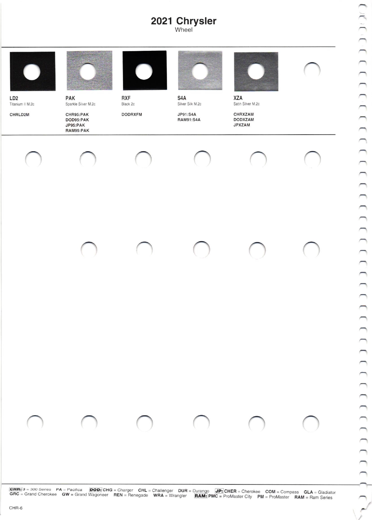 Color swatches, and their ordering paint codes for 2021 model vehicles