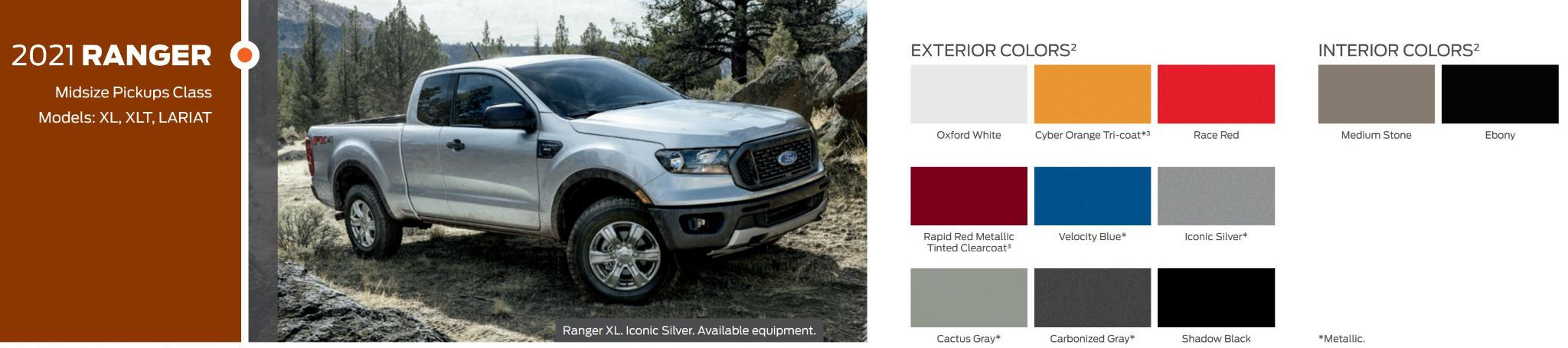 Color Chart for the Ford Ranger vehicle