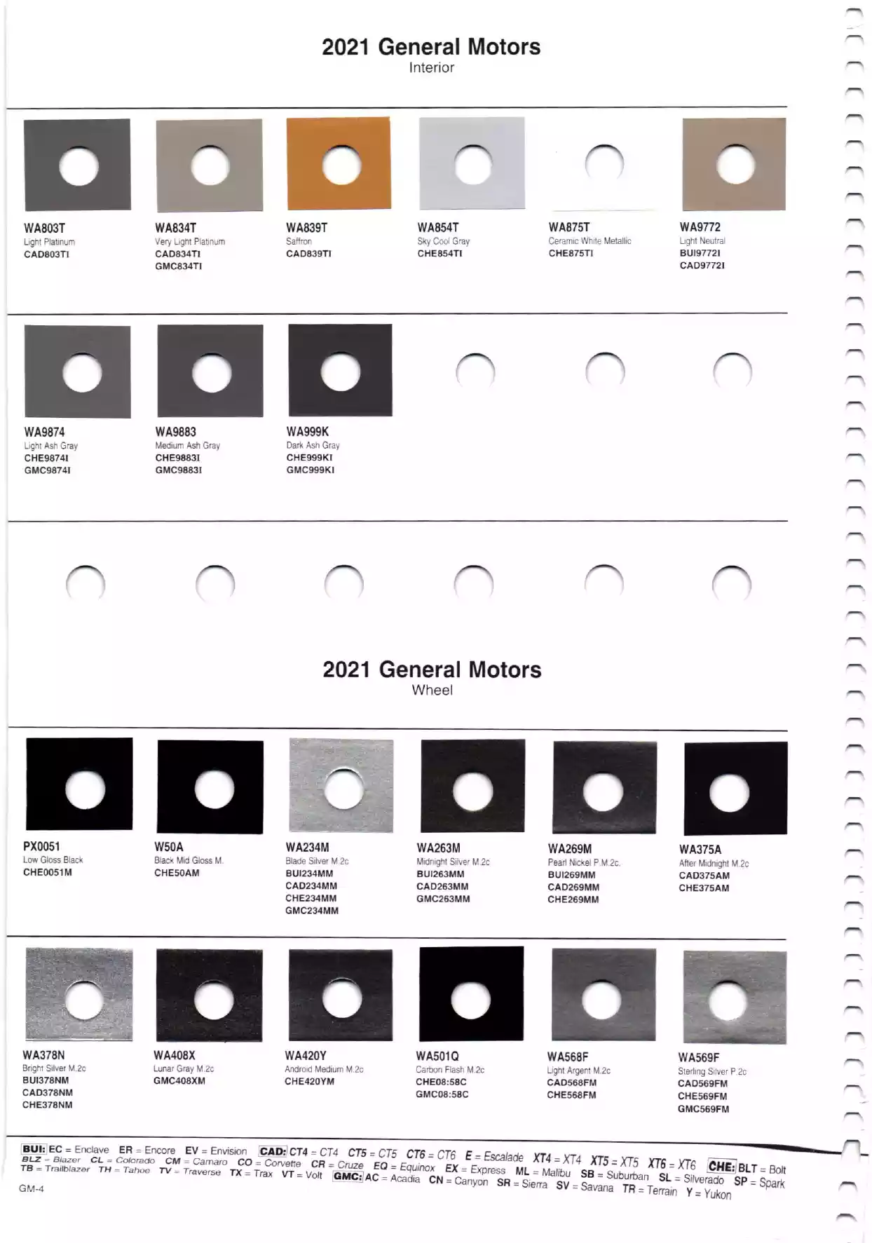 2021 General Motors, Buick, Cadillac, Chevrolet, & GMC Interior and Wheel Paint Codes and Color Chart Paint color examples, their ordering codes, the oem color code, and vehicles the color was used on