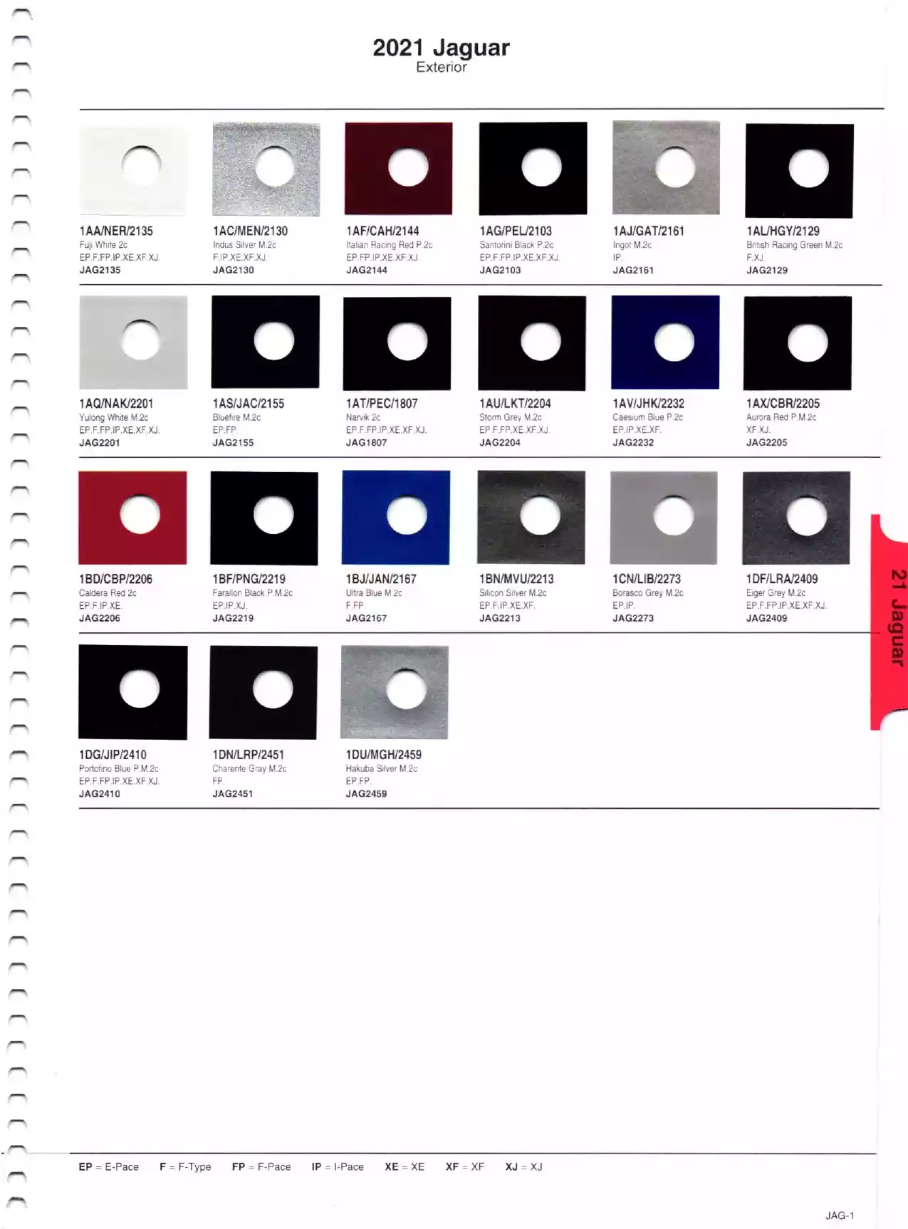 2021 Jaguar Paint Chart Page 1