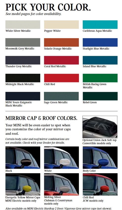 Colors that came on a mini vehicles.  