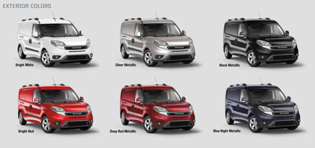 2021 Ram ProMaster City Paint Chart Colors and Rim options for a 2021 Ram Promaster City vehicle