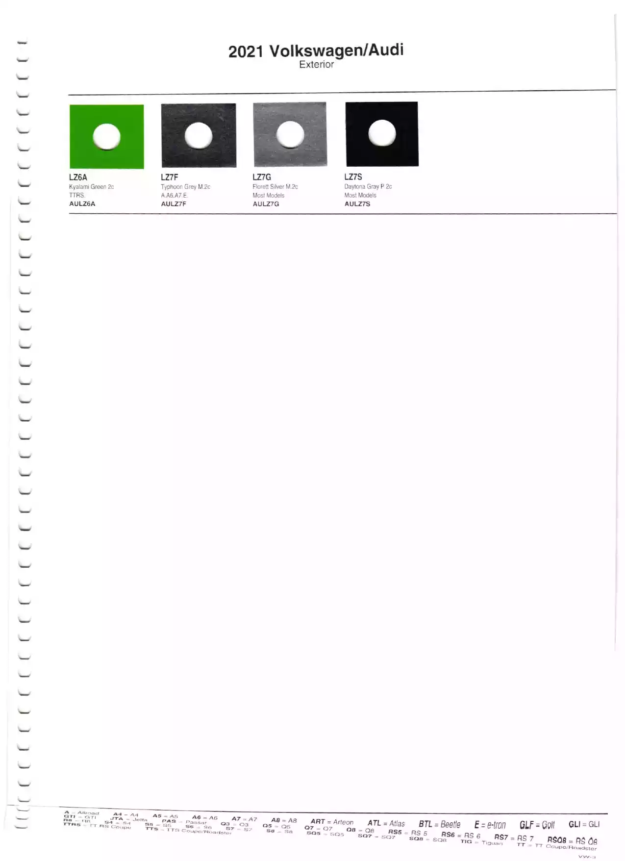 2021 Volkswagen And Audi Paint Codes and Color Chart Color swatches, and their ordering paint codes for 2021 model vehicles