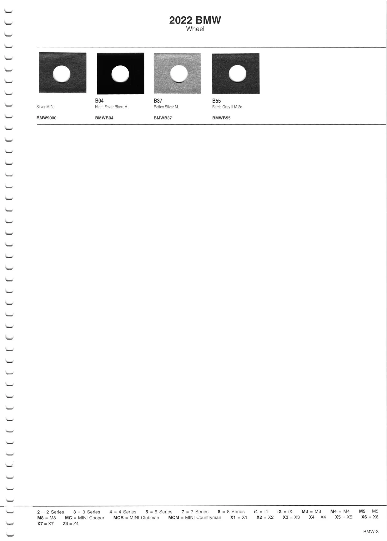 2022 BMW & Mini Paint Chart Paint color examples, their ordering codes, the oem color code, and vehicles the color was used on